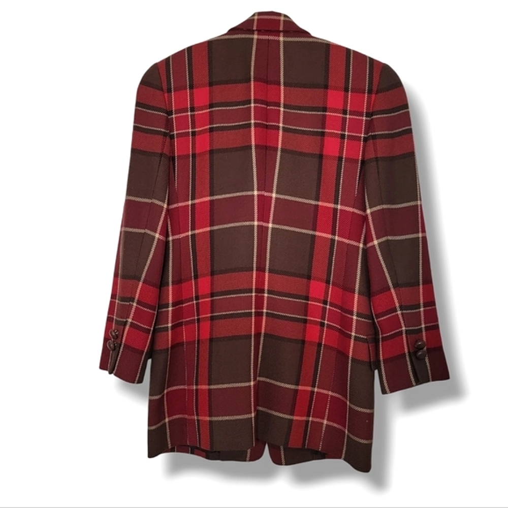 EUC Linda Allard Wool Cashmere Blend Red Plaid Suit Blazer‎ Coat Jacket Size 4 - Picture 2 of 11